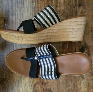 Italian Shoemakers Black Gold Wedge Micah Sandals